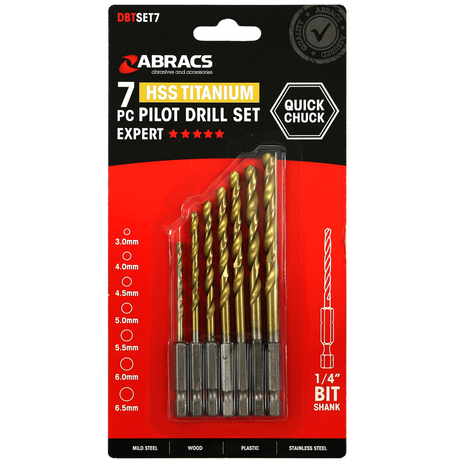 7pc Quick-Chuck HSS Titanium Drill Bit Kit Expert